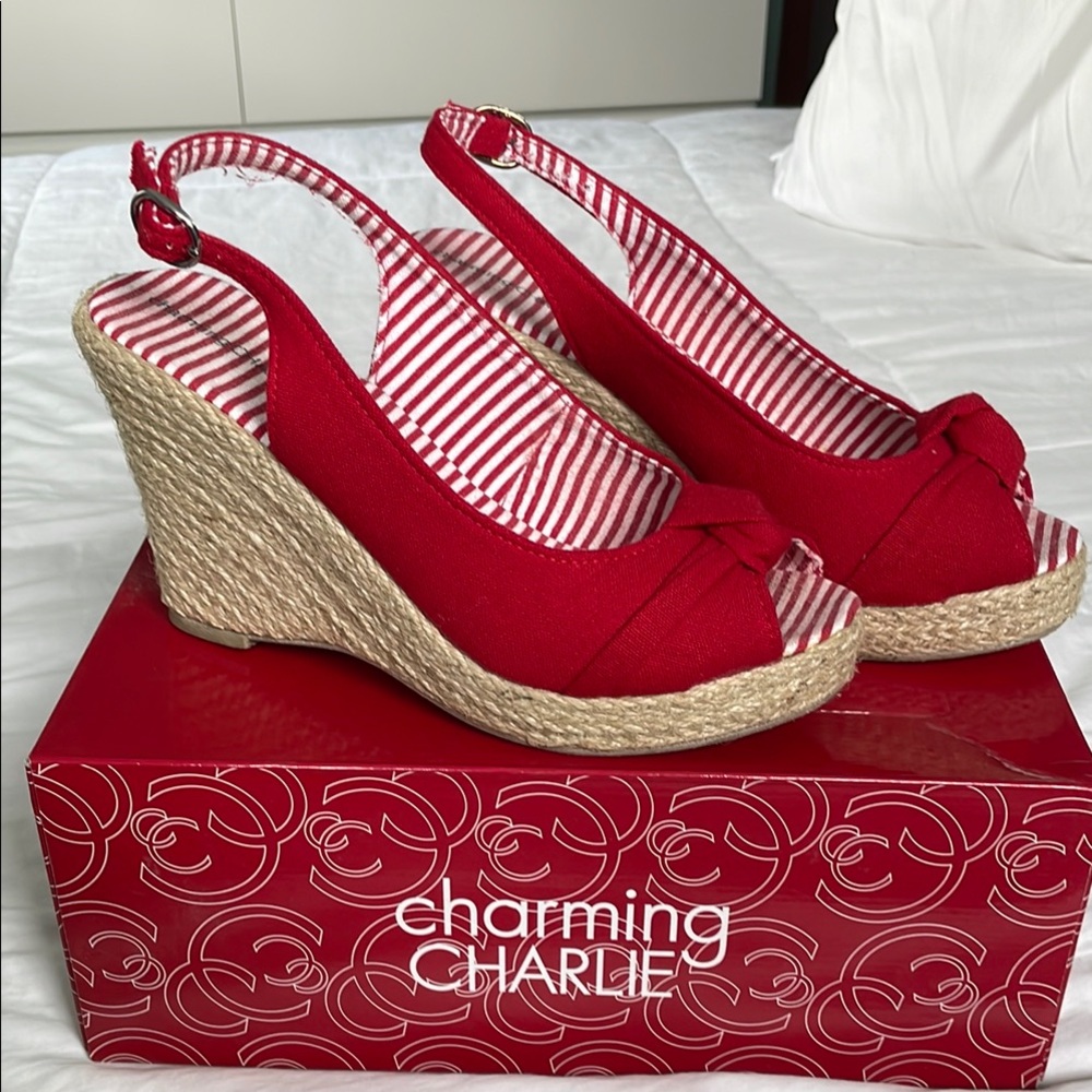 Charming Charlie Red Espadrille Wedges